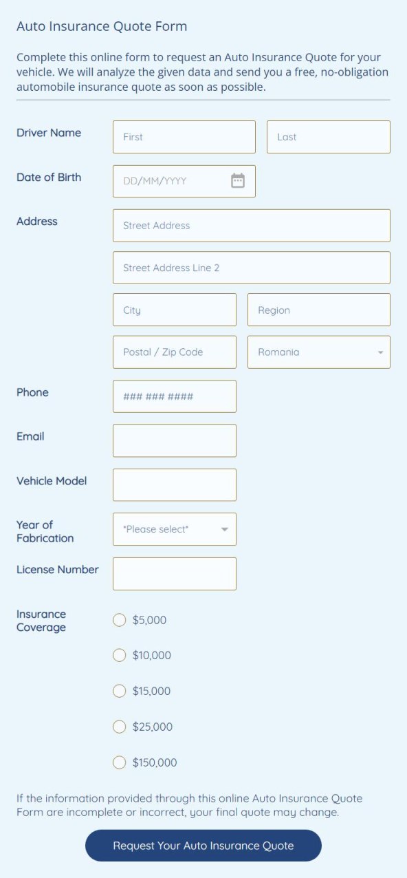 Free Vehicle Insurance Quote - Free Auto Insurance Quote Form Template  FormBuilder